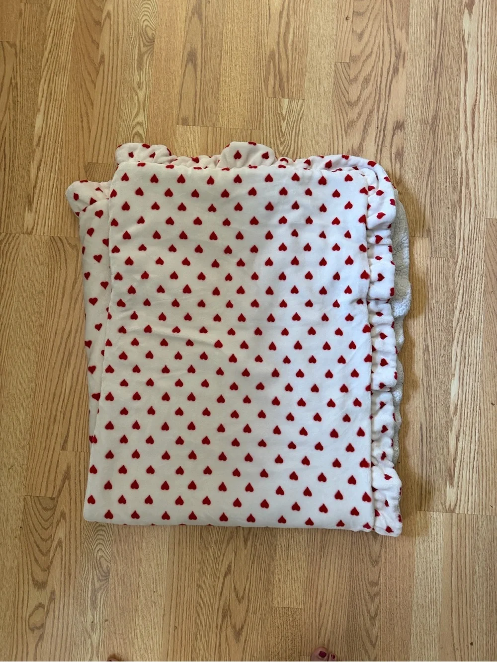 White Plush Blanket with Red Heart Print